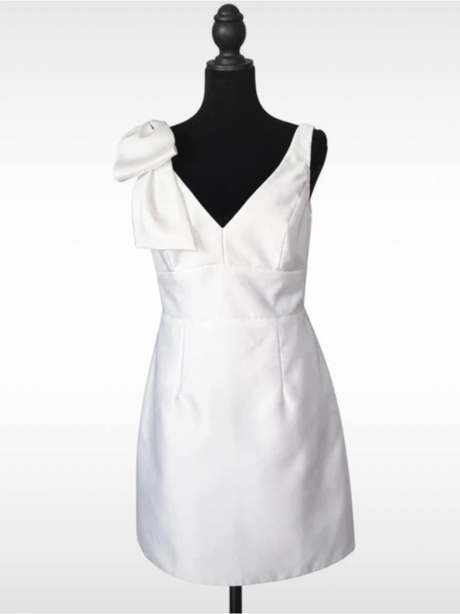 Elegant Dessy Collection White Satin A-Line Dress